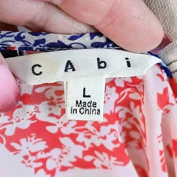 CAbi Size L red/white/blue flutter sleeve geometric print blouse - Picture 10 of 12